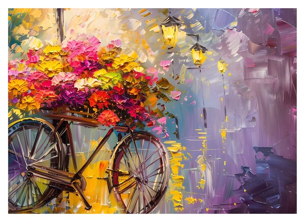 Obraz - Koło z kwiatami (70x50 cm)