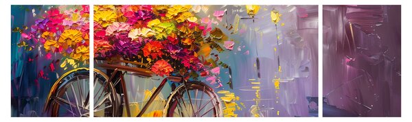 Obraz - Koło z kwiatami (170x50 cm)
