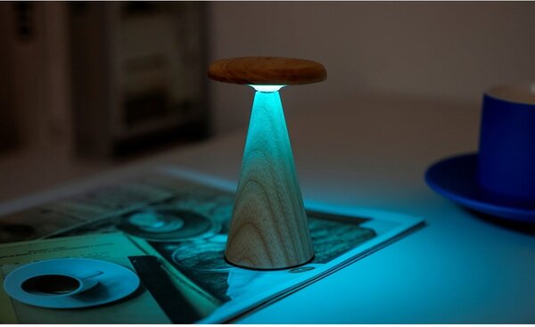 Lampa stołowa LED w naturalnym kolorze z drewnianym kloszem (wysokość 14 cm) Sylva – Gingko