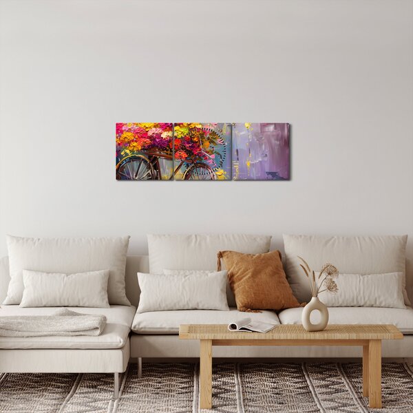 Obraz - Koło z kwiatami (z zegarem) (90x30 cm)