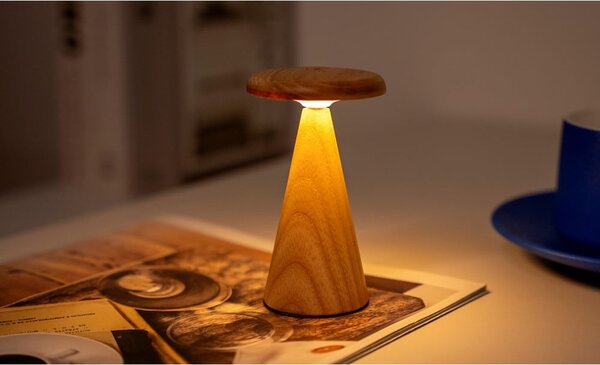 Lampa stołowa LED w naturalnym kolorze z drewnianym kloszem (wysokość 14 cm) Sylva – Gingko