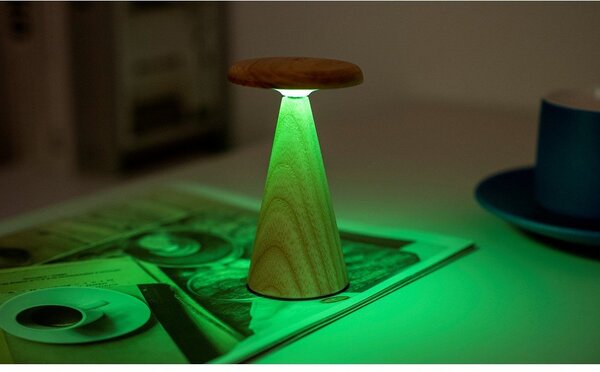 Lampa stołowa LED w naturalnym kolorze z drewnianym kloszem (wysokość 14 cm) Sylva – Gingko