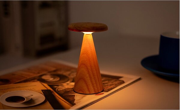 Lampa stołowa LED w naturalnym kolorze z drewnianym kloszem (wysokość 14 cm) Sylva – Gingko