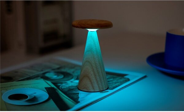 Lampa stołowa LED w naturalnym kolorze z drewnianym kloszem (wysokość 14 cm) Sylva – Gingko