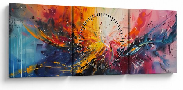 Obraz - Abstrakcja kolorów (z zegarem) (90x30 cm)