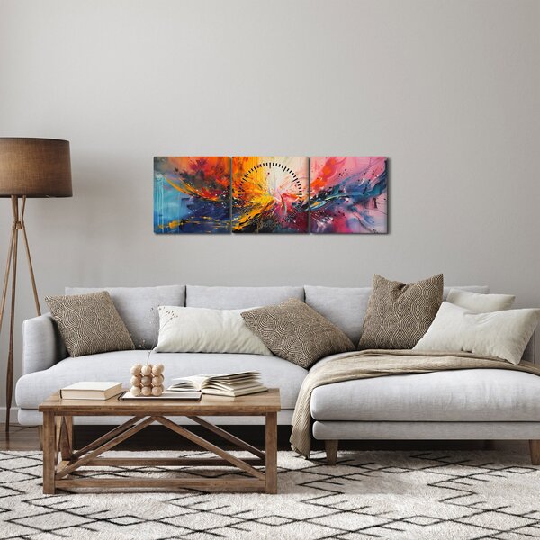 Obraz - Abstrakcja kolorów (z zegarem) (90x30 cm)