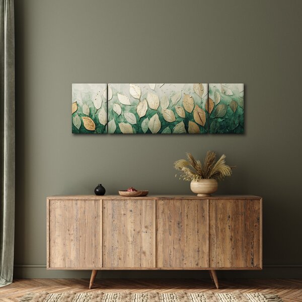 Obraz - Złoto-zielone liście (170x50 cm)