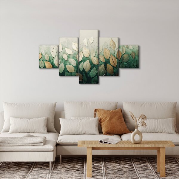 Obraz - Złoto-zielone liście (125x70 cm)