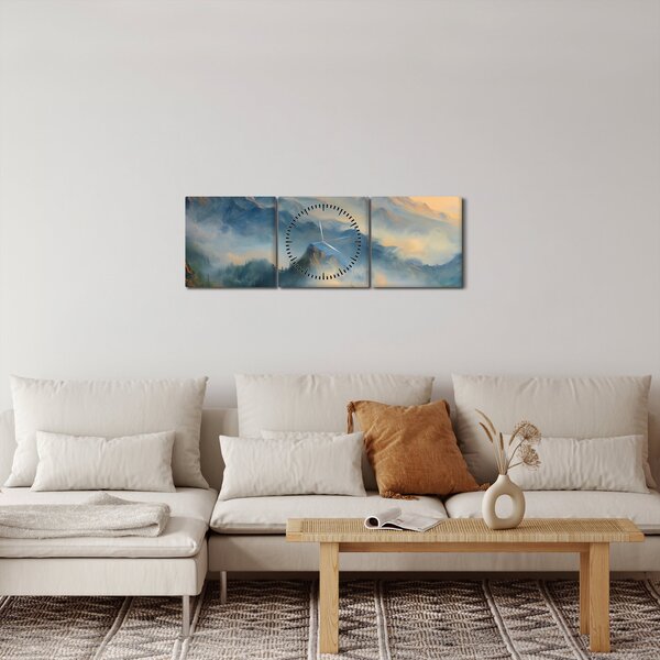 Obraz - Malowany górski krajobraz (z zegarem) (90x30 cm)