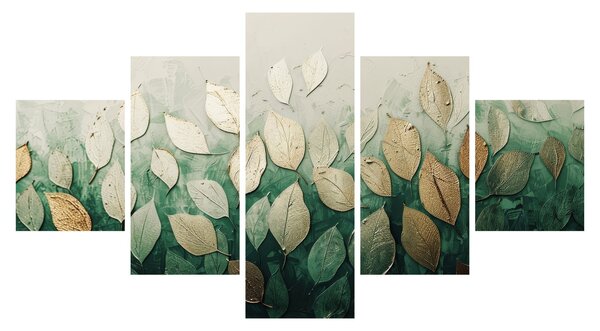 Obraz - Złoto-zielone liście (125x70 cm)