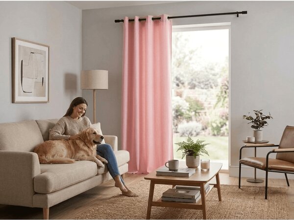 Zasłona OXFORD LIGHT 140x250 cm, różowa Zawieszanie: Taśma z wiązaniami