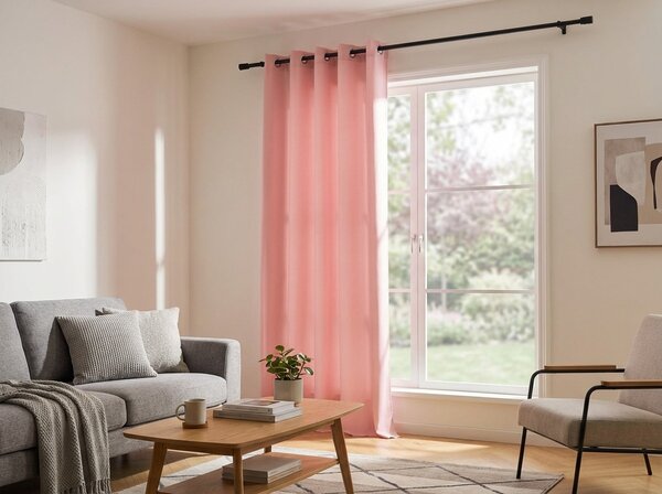 Zasłona OXFORD LIGHT 140x250 cm, różowa Zawieszanie: Taśma z wiązaniami