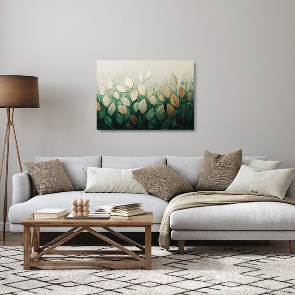 Obraz na szkle - Złoto-zielone liście (70x50 cm)