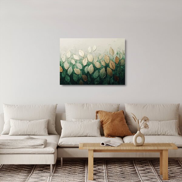 Obraz na szkle - Złoto-zielone liście (70x50 cm)