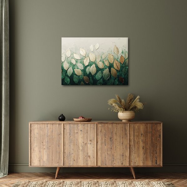 Obraz - Złoto-zielone liście (70x50 cm)