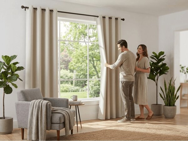 Biało-kremowa zasłona OXFORD 140x250 cm Zawieszanie: Taśma z wiązaniami