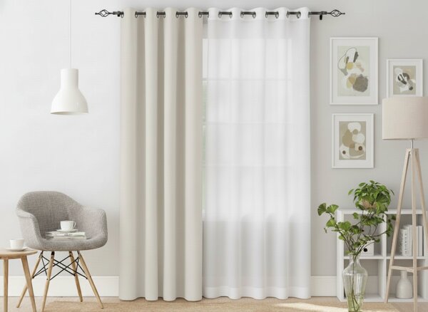 Biało-kremowa zasłona OXFORD 140x250 cm Zawieszanie: Taśma z wiązaniami