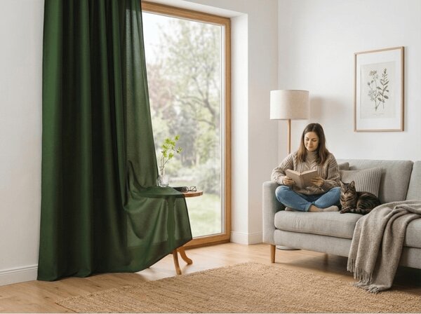 Zasłona OXFORD LIGHT 140x250 cm, ciemnozielony Zawieszanie: Taśma z wiązaniami
