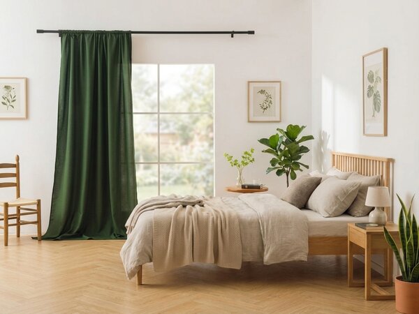 Zasłona OXFORD LIGHT 140x250 cm, ciemnozielony Zawieszanie: Taśma z wiązaniami