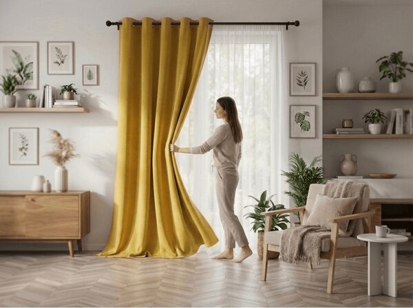Żółta zasłona OXFORD 140x250 cm Zawieszanie: Metalowe pierścienie