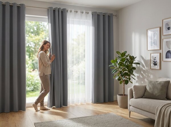 Jasnoszara zasłona OXFORD 140x250 cm Zawieszanie: Metalowe pierścienie