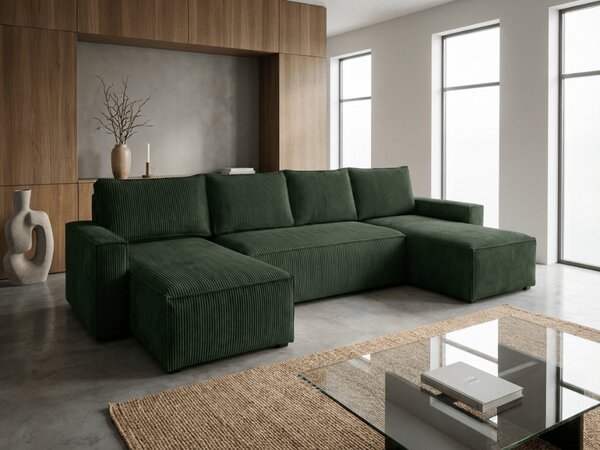 Narożnik w kształcie U SMART COSARO 295x140 cm, ciemnozielony