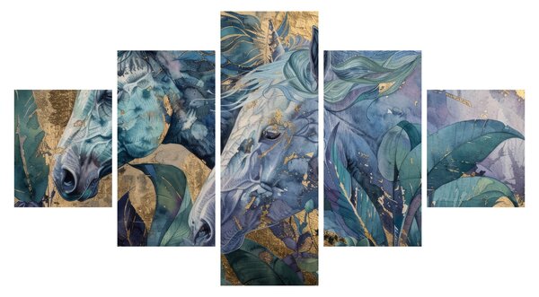 Obraz - Konie na złotym tle (125x70 cm)