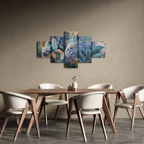 Obraz - Konie na złotym tle (125x70 cm)