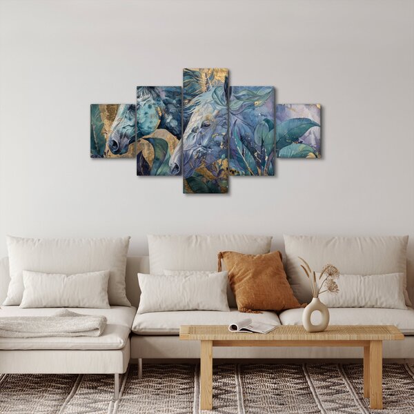 Obraz - Konie na złotym tle (125x70 cm)