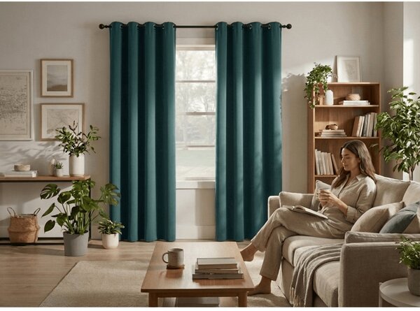 Niebieskozielona zasłona OXFORD 140x250 cm Zawieszanie: Taśma z wiązaniami