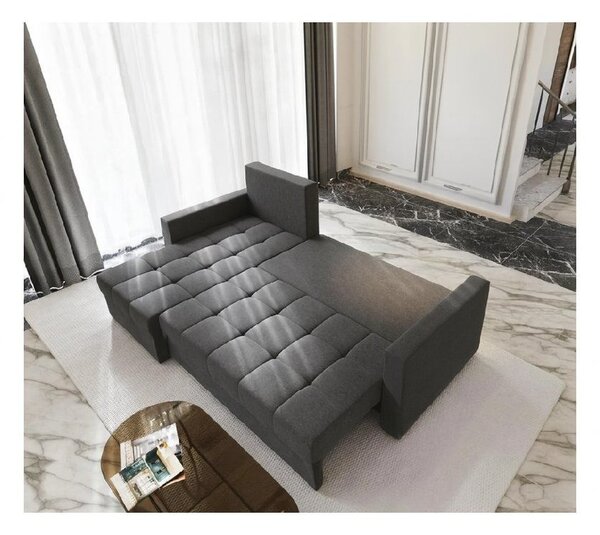 Ciemnoszara rozkładana narożna sofa ZENOVA 220x140 cm, dwustronna