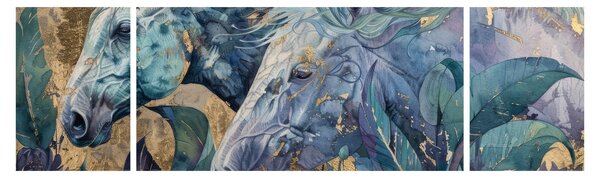 Obraz - Konie na złotym tle (170x50 cm)
