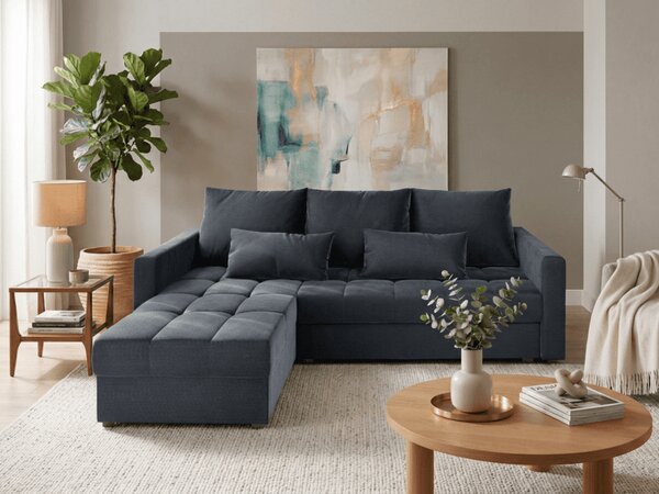 Ciemnoszara rozkładana narożna sofa ZENOVA 220x140 cm, dwustronna