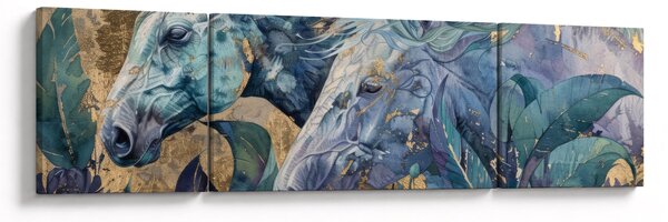 Obraz - Konie na złotym tle (170x50 cm)