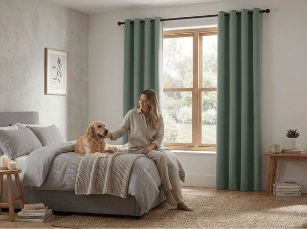 Szaro-zielona zasłona OXFORD 140x250 cm Zawieszanie: Metalowe pierścienie