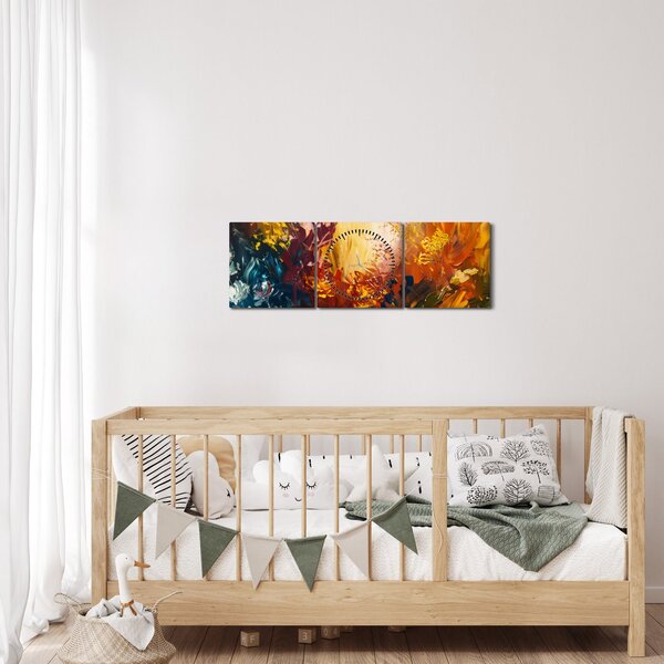 Obraz - Abstrakcyjny obraz kwiatów (z zegarem) (90x30 cm)
