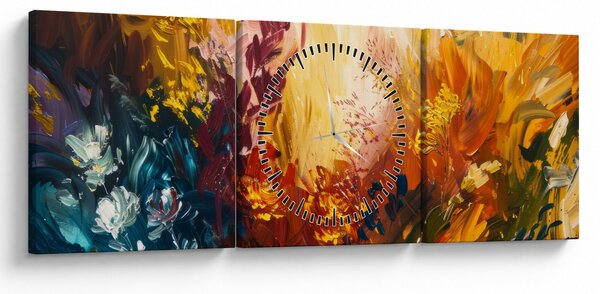 Obraz - Abstrakcyjny obraz kwiatów (z zegarem) (90x30 cm)