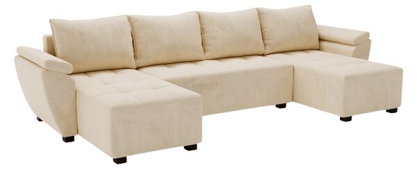 Rozkładana sofa narożna w kształcie U LIVARO 305x140 cm, kremowa
