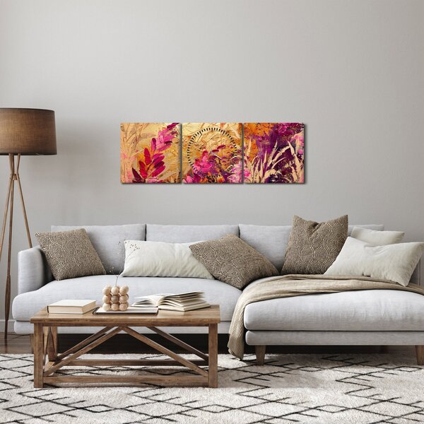 Obraz - Abstrakcyjny obraz kwiatów II. (z zegarem) (90x30 cm)