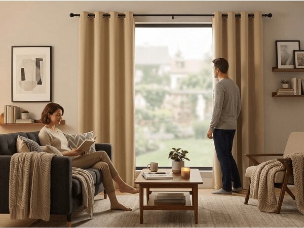 Zasłona OXFORD 140x270 cm, beżowa Zawieszanie: Taśma z wiązaniami