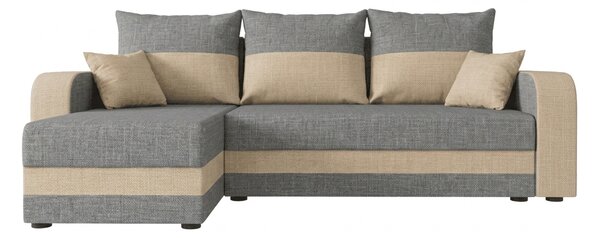 Rozkładana narożna sofa VALERIO 238x140 cm, jasnoszara/beżowa, uniwersalna + 2 poduszki GRATIS