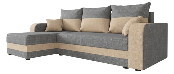 Rozkładana narożna sofa VALERIO 238x140 cm, jasnoszara/beżowa, uniwersalna + 2 poduszki GRATIS