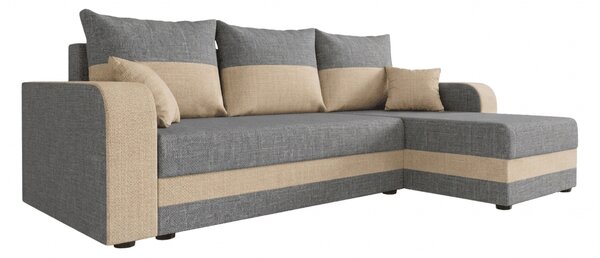 Rozkładana narożna sofa VALERIO 238x140 cm, jasnoszara/beżowa, uniwersalna + 2 poduszki GRATIS