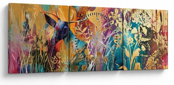 Obraz - Abstrakcyjny obraz natury (z zegarem) (90x30 cm)