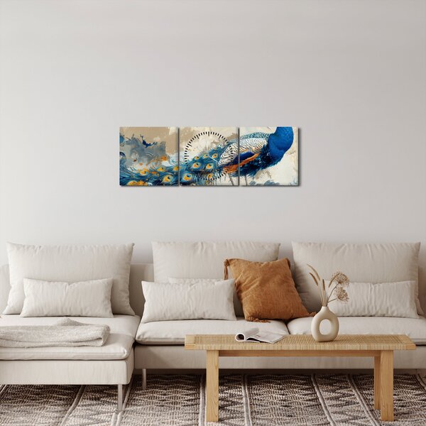Obraz - Paw, malarstwo (z zegarem) (90x30 cm)