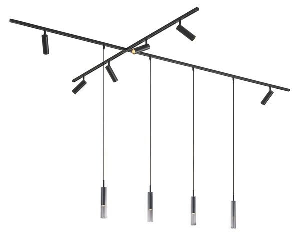 Nowoczesny system szynowy czarny z 6 reflektorami i 4 lampami wiszącymi 1-fazowy - Slimline Uzzy Loyce