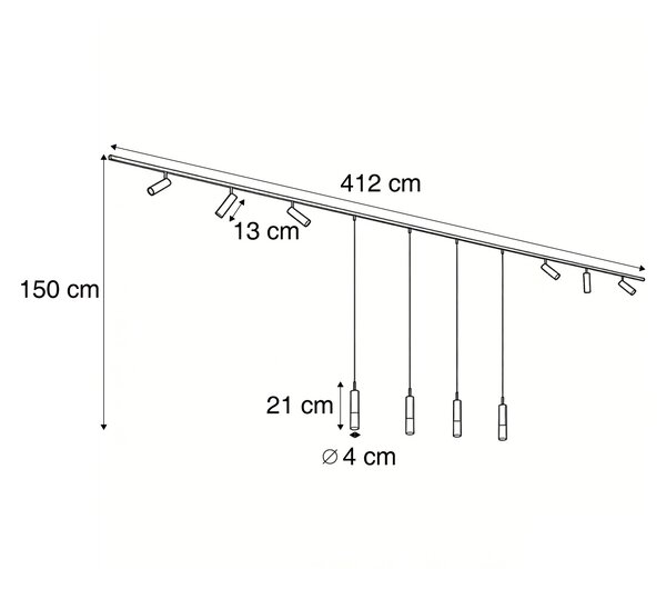 Nowoczesny system szynowy czarny z 6 reflektorami i 4 lampami wiszącymi 1-fazowy - Slimline Uzzy Loyce