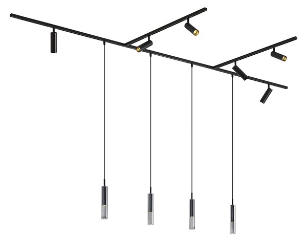 Nowoczesny system szynowy czarny z 6 reflektorami i 4 lampami wiszącymi 1-fazowy - Slimline Uzzy Loyce