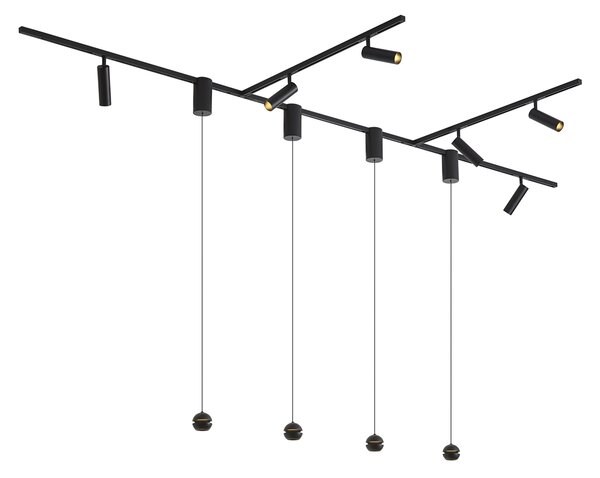 Nowoczesny system szynowy czarny z 6 reflektorami i 4 lampami wiszącymi Easylift 1-fazowy - Slimline Uzzy Tira