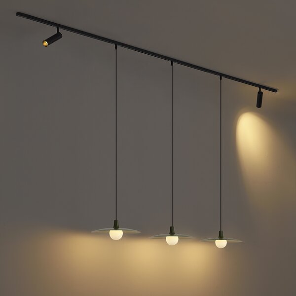Nowoczesny system szynowy czarny z 2 reflektorami i 3 lampami wiszącymi zielonymi 1-fazowy - Slimline Uzzy Panzi